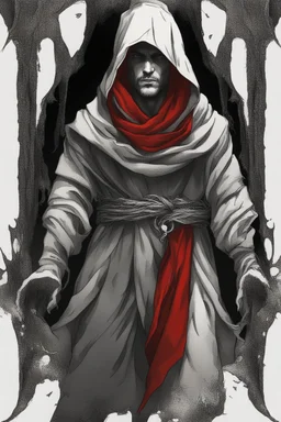 man wearing red scarf and hood dark fantasy