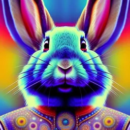 girl rabbit with blue third aye, aboriginal, dot painting, indiginous, dot, mud, dream-time, abstract, dots, natural pigment, extremely sharp detail, finely tuned detail, ultra high definition, 8 k, unreal engine 5, ultra sharp focus, art germ and Paul Lewin and Kehinde Wiley