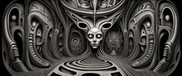 schizoid dreams in the style of giger and escher