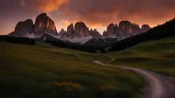 Generate a sunset in the Dolomites