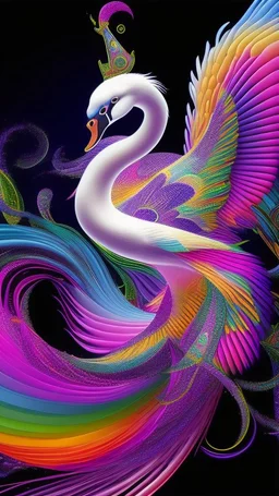 a psychedelic swan in a colorful wonderland