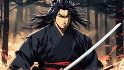 Myamoto Musashi training with his katana dark aesthetic anime