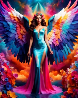 Photography full body Beautiful Lady Angel colorful art conceptual, amazing artwork, hyper detailed, ultra maximalist quality, 12k