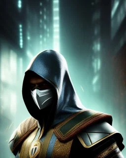 Ermac, mask cover whole face and hood , mortal kombat 4, highly detailed, hyper-detailed, beautifully color-coded, insane details, intricate details, beautifully color graded, Cinematic, Color Grading, Editorial Photography, Depth of Field, DOF, Tilt Blur, White Balance, 32k, Super-Resolution, Megapixel, ProPhoto RGB, VR, Half rear Lighting, Backlight, non photorealistic rendering