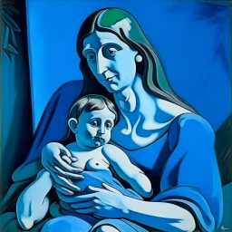 picasso moeder met kind blauw realistisch geschilderd