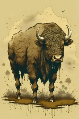 Buffalo illustration, tough, sportieve Buffalo, ijking style, details backgound, Buffalo standing in two legs like human