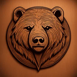 combine textured wood with stylized shape of a bear head, letterpress stamp style, minimalistic, clean