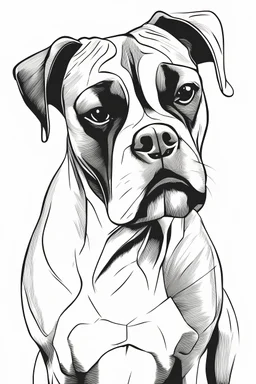 A boxer dog simplistic line drawing, cartoon style, black and white