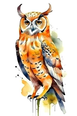 the owl is standing.watercolor drawing.