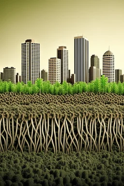 city growing from soil like plants