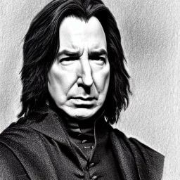 high-quality, fine-detail close-up pen and pencil sketch of alan Rickman as Severus Snape, portrait, young, 8k resolution, intricate, digital art, detailed matte painting, photorealistic, volumetric lighting, Rafael Augusto, Juan Francisco Casas, Anne Dittman, Anne Stokes, greg rutowski