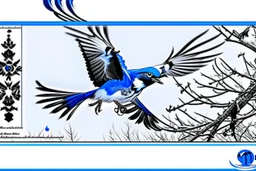vitrail d'un geai bleu ailes déployées art déco d'après mucha