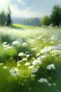 Digital painting of beautiful white flower meadow in hd quality