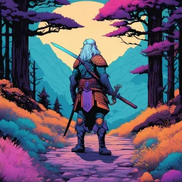 [psychedelic pixel illustration by Andrew MacLean in the comics Head Lopper style with Kupka's colour palette] realistic photo 8k of the one, in the middle of nowhere