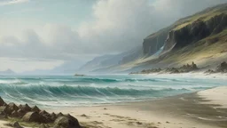 A beach near an ocean and a glacier painted by Henry-Robert Brésil