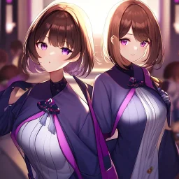 Clear focus,High resolution, one girls, Short brown hair, Purple eyes, Wearing a Hastune Miku cosplay