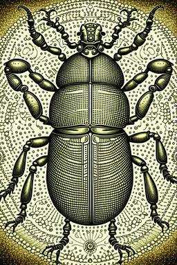 gothic, steampunk drawings of a beetle, sepia-toned