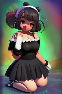 black cute chubby teen girl art fullbody