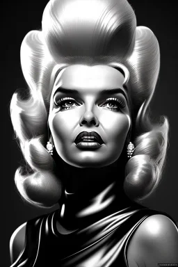 portrait of jayne mansfield as evil queen in black leather, angry, stern look, volumetric lighting, particales,highly detailed,cinematic, deep colours,8