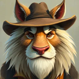 fantasy, oil color , humongous strokes, stylistic, portrait, illustration, furry, cowboy .personable face