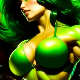 portrait 'beautiful Sexy Busty She-Hulk',crystal clear green eyes,painting by gaston bussiere, greg rutkowski, yoji shinkawa, yoshitaka amano, tsutomu nihei, donato giancola, tim hildebrandt, oil on canvas, cinematic composition, extreme detail,fit full head inside picture,32k