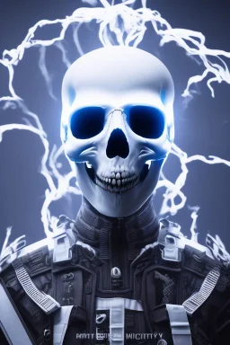 All Black british soldier, ghost, wearing high tech skull mask, white smoke, dark, rage, sorrow, high definition, ultra 8 k, volumetric lighting, blue fire, fog