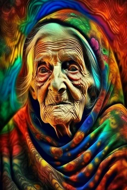 very old woman psychedelic image