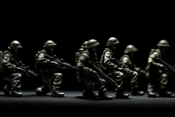 toy soldiers military operation rapocolypse looking away from camera to right corner black floor black blackground