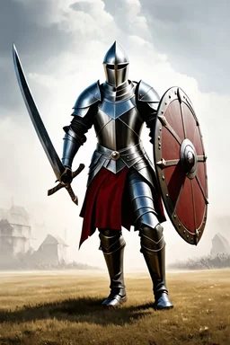 A knight in leather armor, wielding a sword and shield