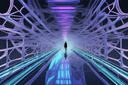 a futuristic glass bridge illuminated mesmerising doodaddish thingamibobs;by architect "Science-Fiction",by artist "meltingness";by artist "3D textured embossed relief shadows"by artist "William Klein";steamnouveau;glitchcore"