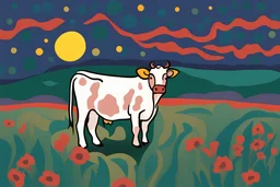 UNA VACA en la llanura pampeana argentina bajo una luna brillante al estilo de henri matisse