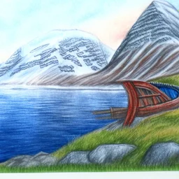 Colored pencil drawing. Norwegian lancscape.