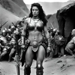[high res photo by aWilliam S. Burroughs' "The Electronic Revolution" and Jack Kerouac's "On the Road"] the back of the Barbarian female warrior who is ready to fight: In the center of the chamber, looming over everything, is a creature that defies description. Its body is a grotesque amalgamation of flesh and bone, twisted and deformed by some unspeakable evil. Its eyes are burning coals, filled with an insatiable hunger that threatens to consume everything in its path. The beast lets out a bon