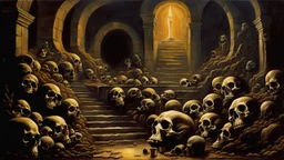 Catacombs full of bones. Painted by Boris Vallejo