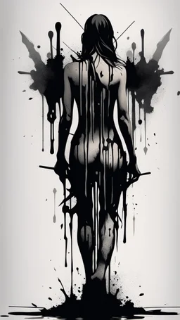 When The Darkness Comes in ink dripping art style , arrows in the back of your he figure
