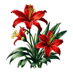 Western Red Lily illustration on white background, vignette