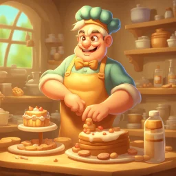 a cartoon character thirty years old confectioner , an ultrafine detailed painting by senior character artist, featured on polycount, sots art, artstation hd, 2d game art, behance hd