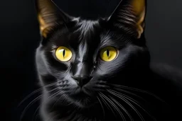 Solid short hair black cat with yellow eyes rembrant style