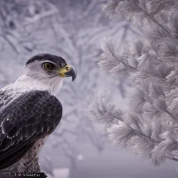 portrait of a bird of prey, feathers, extremely sharp detail, finely tuned detail, ultra high definition, 8 k, unreal engine 5, ultra sharp focus, winter ambiance