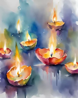 diwali lamp, watercolor,with a splash of mixed colors on a white background, sharp details, , Anna Razumovskaya style, atmospheric light, realistic colors