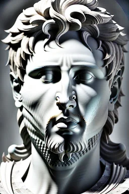 Ultra Realistic image, Roman sculpture, white marble material, Lionel Messi, sun radial crown, chisel style, waist up portrait, epic, celestial, cinematic lighting, God light, god rays, 4k resolution, smooth details, ornate details, soft lighting, unreal engine 5, marble background.