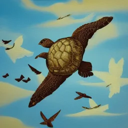 turtle and sky with a flock of birds