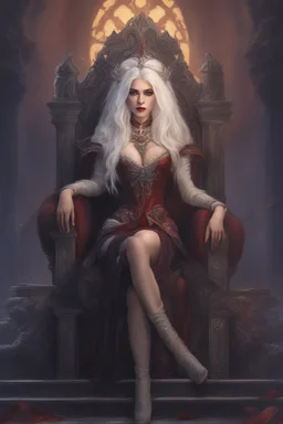 Beautiful white haired Vampire queen on her throne, drawing