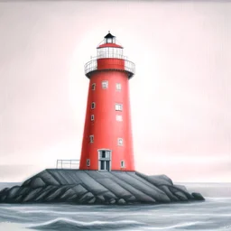 A pastel pencil drawing of the red lighthouse Utsira Lighthouse in Norway