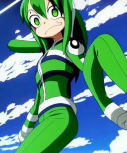 My hero academia tsuyu asui also known as froppy in a realistic style, realistic, fantasy, unreal engine