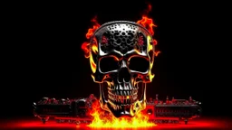 4K. REALISTIC FULL DETAILS. LOGO EMISSION DE RADIO HARDROCK FIRESTARTER TERMINATOR. FLAMMES EN FOND D IMAGE