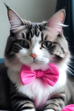 cat using pink bow