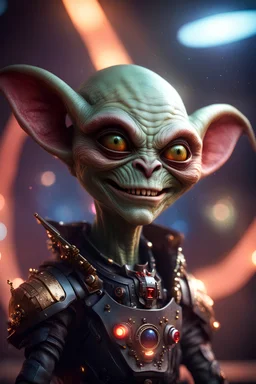 the most effective war paint, portrait of ultimate transcendent happy chat gremlin vampire alien chief with spotlights, in front of space portal dimensional glittering device, bokeh like f/0.8, tilt-shift lens 8k, high detail, smooth render, down-light, unreal engine, prize winning