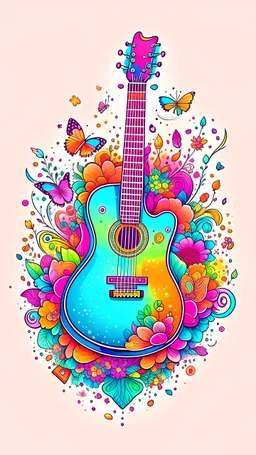 A detailed illustration a guitar wearing trendy piano, t-shirt design, flowers splash, t-shirt design, in the style of Studio Ghibli, pastel tetradic colors, 3D vector art, cute and quirky, fantasy art, watercolor effect, bokeh, Adobe Illustrator, hand-drawn, digital painting, low-poly, soft lighting, bird's-eye view, isometric style, retro aesthetic, focused on the character, 4K resolution, photorealistic rendering, using Cinema 4D