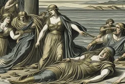 Agrippina reached the shore, Nero's men awaited her, and they mercilessly stabbed her to death stabbed her in the stomach with a dagger